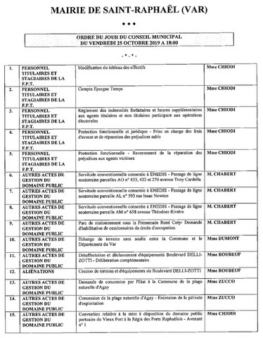 Ordre du Jour Conseil Municipal Saint-Raphaël