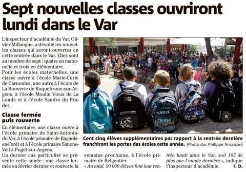 Rentrée des classes Var